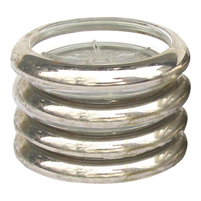 Leonard Italian Silverplate / Glass Coasters, S/4 For Sale