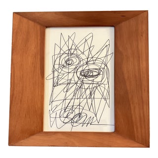 1980’s Original Wayne Cunningham Abstract Ink Drawing Tabletop Frame For Sale