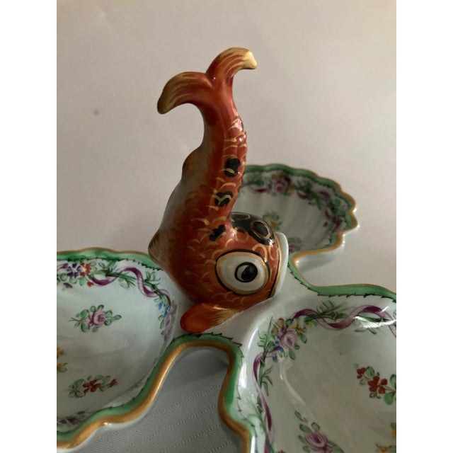 Hollywood Regency Vintage Hand Painted Ceramic Fish Handle Divided Dish For Sale - Image 3 of 7