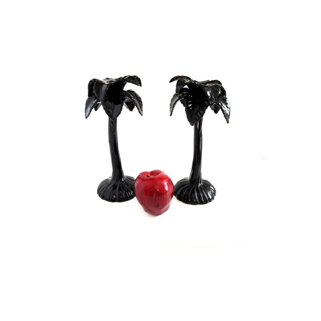 Mid-Century Modern Fitz & Floyd Japan Black Palm Tree Candle Holders Mid-Century Modern Ceramic Sculptural Candlesticks - Pair For Sale - Image 3 of 7