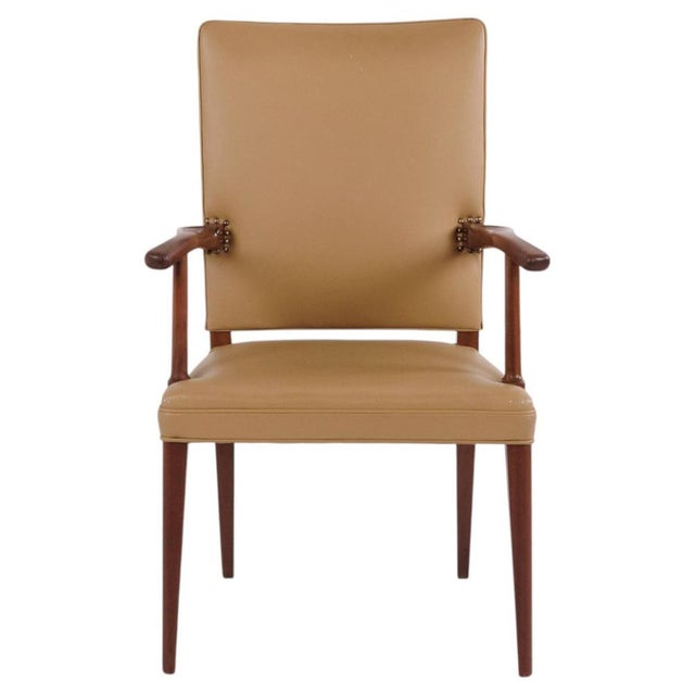 Mahogany Armchair in Light Leather by Jacob Kjær, 1950s For Sale - Image 10 of 10