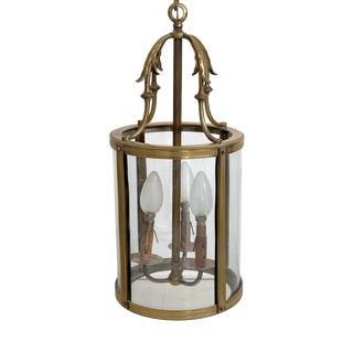 Louis XVI Style Brass Lantern Pendant Light, 1930s For Sale