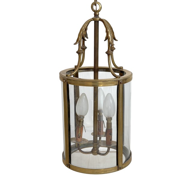 Louis XVI Style Brass Lantern Pendant Light, 1930s For Sale