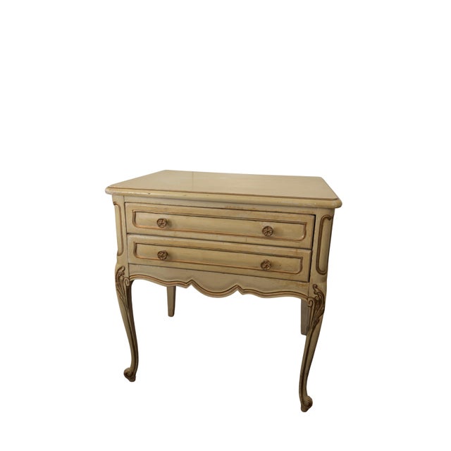 Matching pair of vintage French Provincial nightstands by White Fine Furniture, one of North Carolina's oldest high-end...