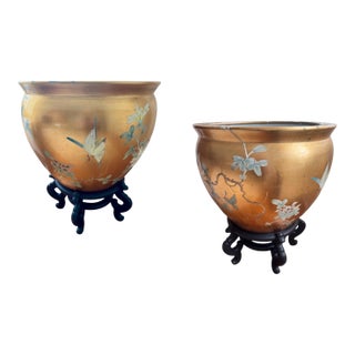 20th Century Chinese Porcelain Fish Pots / Planters — A Pair For Sale