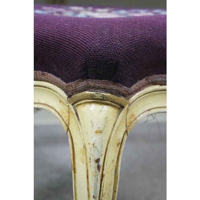 Antique French Provincial Embroidered Needlepoint Vanity Bench Foot Stool 18" For Sale - Image 14 of 18
