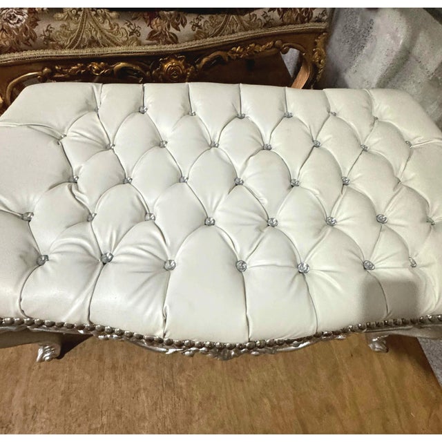 Bench French Style With Silver Leaf Details For Sale In Miami - Image 6 of 7