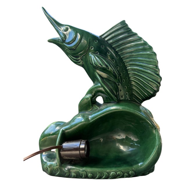 Mid-Century Modern Vintage Phil-Mar Swordfish Tv Lamp, Mid-Century Modern Green Glazed Ceramic For Sale - Image 3 of 6