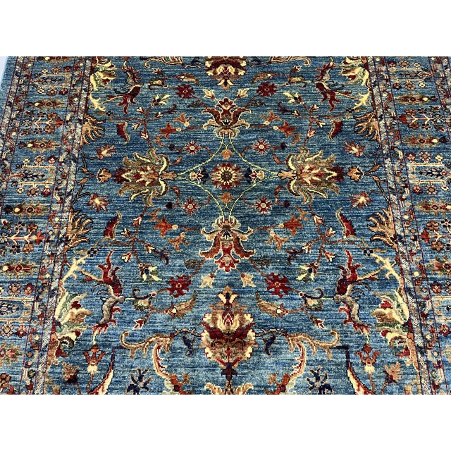 Blue Blue Sultani Chobi Hand-Knotted Natural Dye Wool Rug - 4'11" X 6'10" For Sale - Image 8 of 11