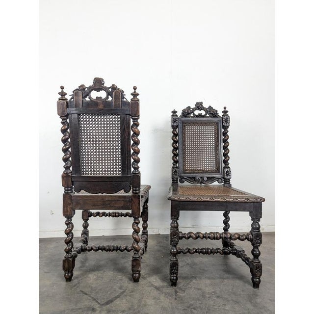 Louis XIII Style Chairs in Twisted Caned Oak, Set of 2 For Sale - Image 3 of 11