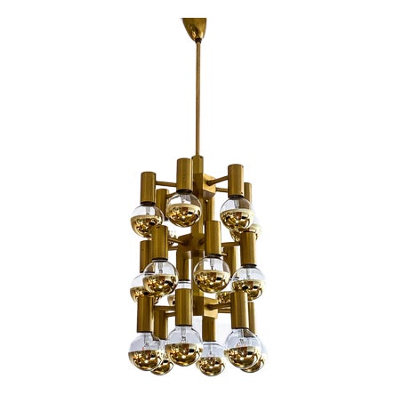 X Large 1970s 18 Bulb Brass Chandeliers in the Style of Gaetano Sciolari For Sale