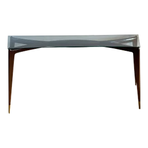 Gio Ponti 1940's for Fontana Arte Console With Curved Mahogany Legs and Glass Top