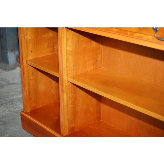 Brown Burr Yew Wood Dwarf Open Bookcase or Sideboard with Three Large Drawers For Sale - Image 8 of 16