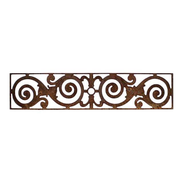 Circa 1900 Traditional Cast Iron Distressed Finish Grill With Scroll Motif For Sale