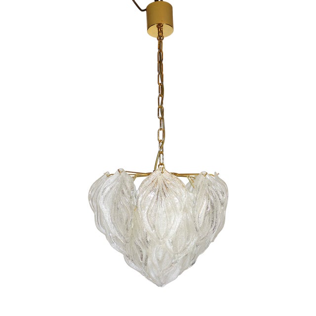 Italian Murano Ice Glass Leaf Arischoken Pendant Lamp from Novaresi, 1970s For Sale
