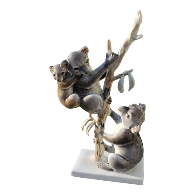 1950s Rosenthal Koalas on Branch Figurine and Tim Stahlman Painting on Slate of Koalas - 2 Piece Set For Sale