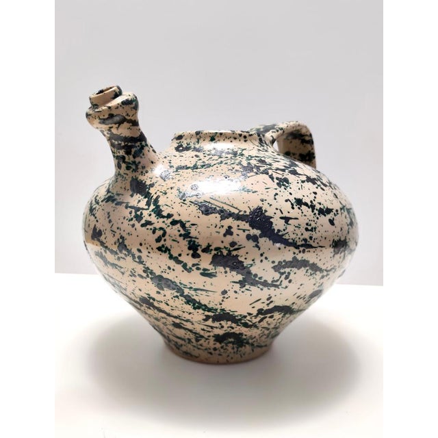 Mid-Century Modern Vintage Beige and Green Lacquered and Terracotta Vase, Deruta, Italy, 1950s For Sale - Image 3 of 10