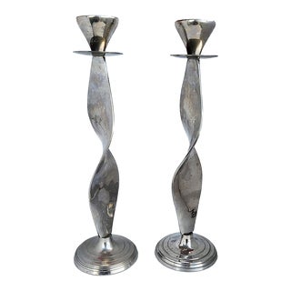 Vintage Silver Plate Candlesticks With Twisted Stem, a Pair For Sale