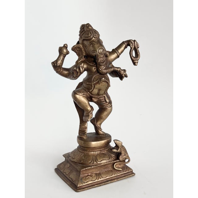 Indian Vintage Indian Brass Dancing Ganesha Figurine on Lotus Base For Sale - Image 3 of 12