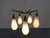 Danish ceiling lamp with 5 light sources. Teak frame. The lamp is height-adjustable. Three replacement glass shades are...