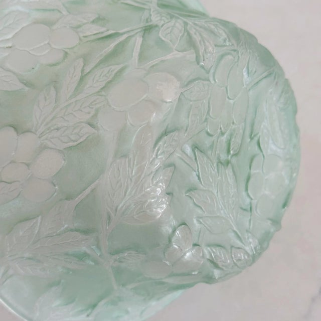 Art Nouveau Antique Consolidated Glass in Green Wash With Olive Branch Design Bowl For Sale - Image 3 of 10