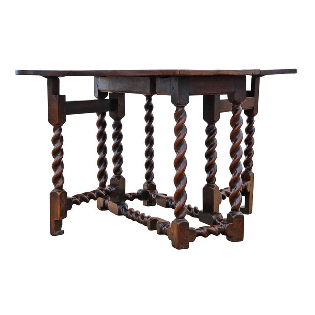 Wood Antique Oak Drop-Leaf Gate Leg Dining Table, 18th Century For Sale - Image 7 of 9