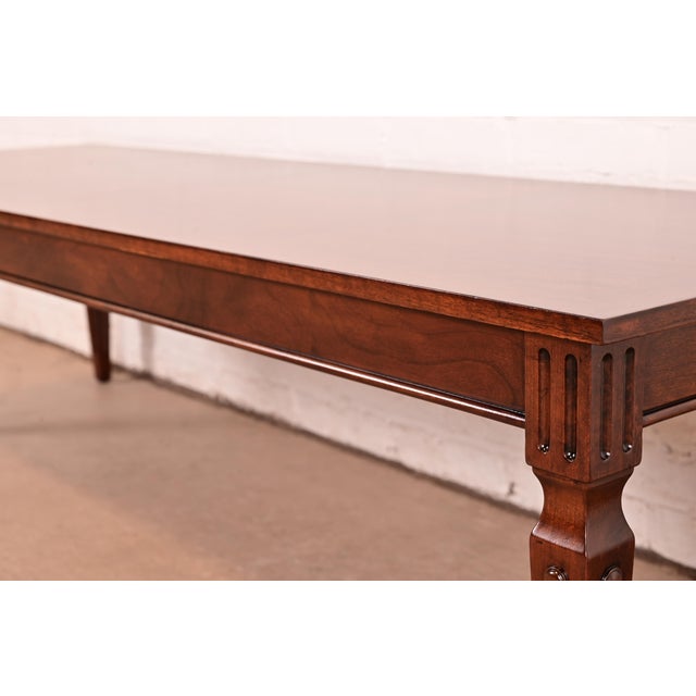 Baker Furniture French Regency Louis XVI Carved Walnut Coffee Table or Cocktail Table, Newly Refinished For Sale - Image 10 of 15