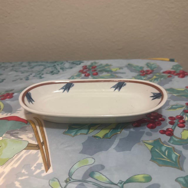 Abstract Vintage Syracuse China "Aurora" Oval Ceramic Trinket Dish For Sale - Image 3 of 11