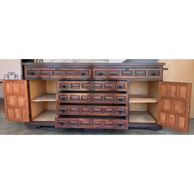 Large 20th Church Spanish Baroque Carved Walnut Tuscan Credenza or Buffet For Sale - Image 9 of 18
