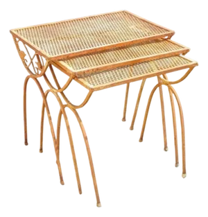 Vintage Salterini Style Mid Century Modern Wrought Iron Nesting Side Tables - Set of 3