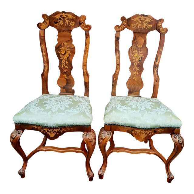 1970s Vintage Italian Marquetry Chairs - a Pair For Sale