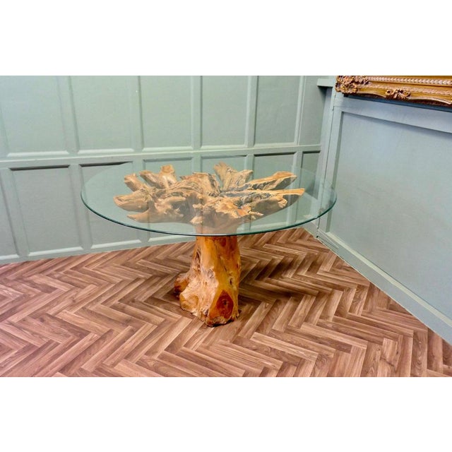 Yewwood Root Tree Dining Table with Round Glass Top, 1980 For Sale - Image 3 of 8
