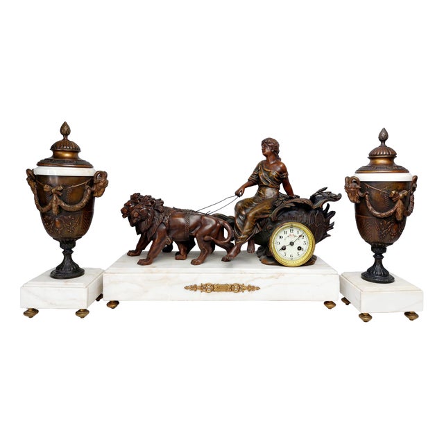 Large Antique Fireplace Clock Set, 1850, Set of 3 For Sale
