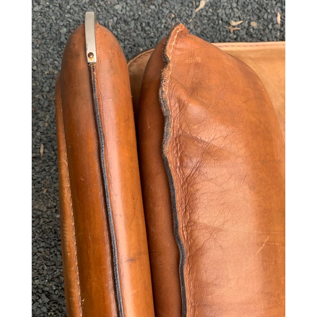 Pair Large-Scale French 1970s Cognac Saddle Leather Armchairs For Sale - Image 12 of 18