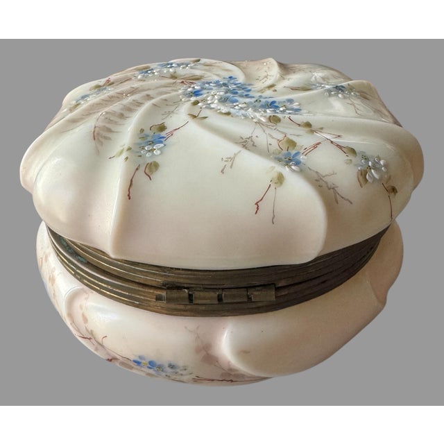 Antique Victorian Wavecrest Style Floral Decorated Art Glass Dresser Box For Sale - Image 10 of 12