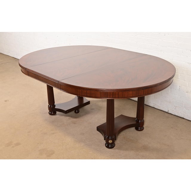 Brown Henkel Harris Empire Banded Flame Mahogany Pedestal Extension Dining Table, Newly Refinished For Sale - Image 8 of 14