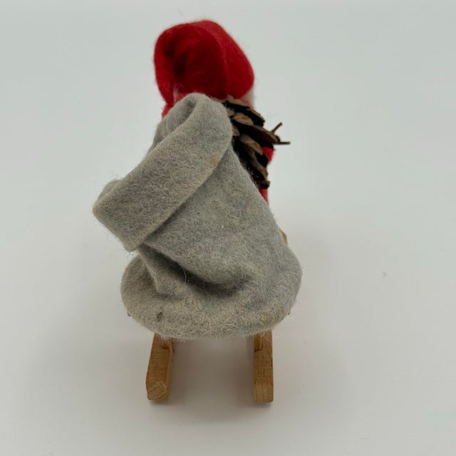 Vintage German Erzgebirge Pinecone Santa on Wooden Sled – Mid-Century Christmas Folk Art With Toy Train For Sale - Image 9 of 12