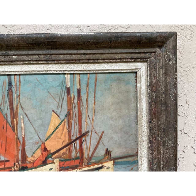 1930s Vintage French Impressionist Harbor Scene Oil Painting, Lucien Lefebvre-Foinet Frame For Sale - Image 5 of 17