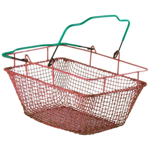 Mid-Century Red Metal Shopping Basket, 1960s For Sale - Image 4 of 4