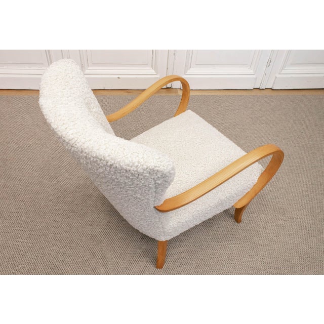Swedish Lounge Chair in Elm Wood with Teddy Fur Upholstery, 1950s For Sale - Image 4 of 11