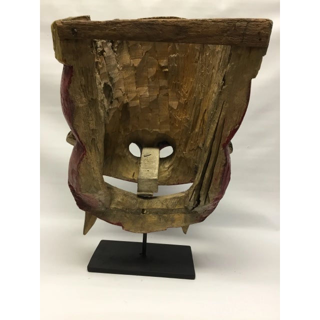 Wooden Mask on Base Red and Yellow For Sale - Image 9 of 11