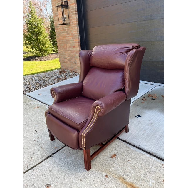 1970s 1970s Vintage Lane Acclaim Leather Wingback Chair Recliner For Sale - Image 5 of 13
