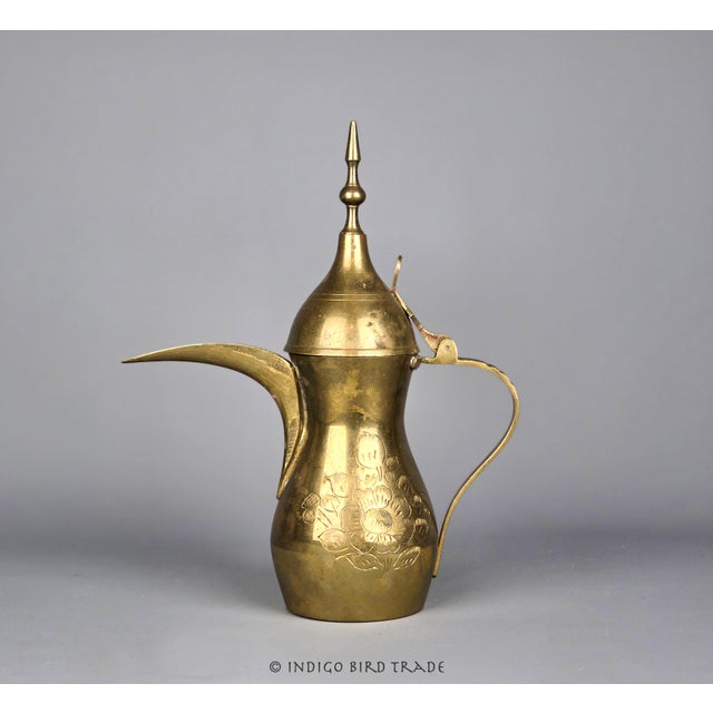 Large Antique Brass Arabic Dallah Coffee Pot For Sale - Image 4 of 9