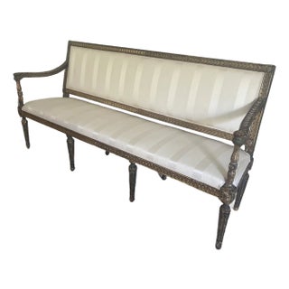 Antique Painted Gustavian Swedish Neoclassical Style Giltwood Settee For Sale