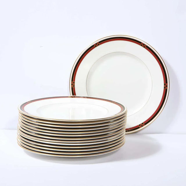 Ceramic Modernist Royal Worcester "Mondrian" Pattern Service for 14 China Plates - 42 Pieces For Sale - Image 7 of 13