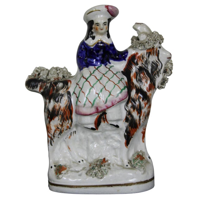 Antique English Staffordshire Porcelain Figurine Scottish Girl Riding Goa For Sale - Image 13 of 13