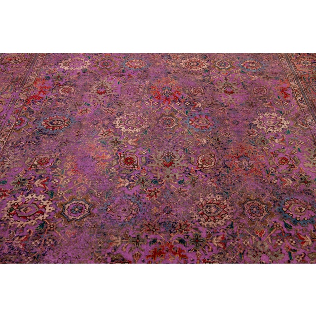 Antique Persian Overdyed Wool Rug With Floral Pattern in Purple For Sale - Image 9 of 10