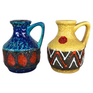 German Multi-Color 215-17 Fat Lava Op Art Pottery Vases from Bay Ceramics, Set of 2 For Sale