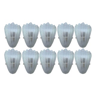 1960s Clear Graniglia Shield Murano Glass Sconces. Italy - Set of Ten For Sale