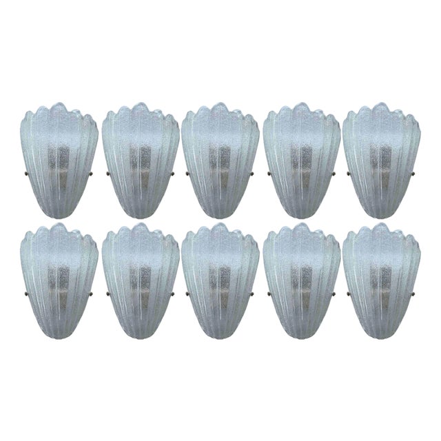 1960s Clear Graniglia Shield Murano Glass Sconces. Italy - Set of Ten For Sale